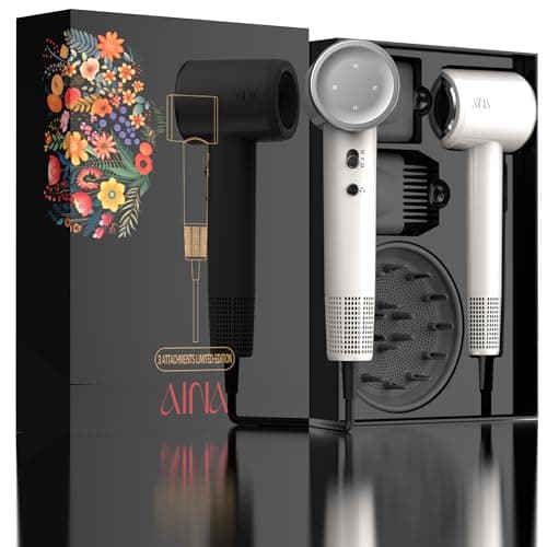 AINA Hair Dryer,Blow Dryer with Diffuser Brush Comb for Women - BLDC Hair Dryer - Brushless Motor, 110,000 RPM Lightweight,Ionic Travel, 3 Magnetic Attachments 110V/ALCI(Ivory White)