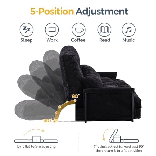 MAXYOYO Adjustable Floor Sofa Couch with 2 Pillows, Multi-Functional Bean Bag Bed, 5-Position Foldable Lazy Sofa Sleeper Bed with Armrest, Versatile Floor Seating for Reading, Black, Double 9