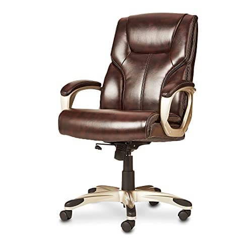 Amazon Basics Executive High Back Office Chair, Adjustable Height, Tilt, Swivel, Padded Armrests, Brown/Gold 6
