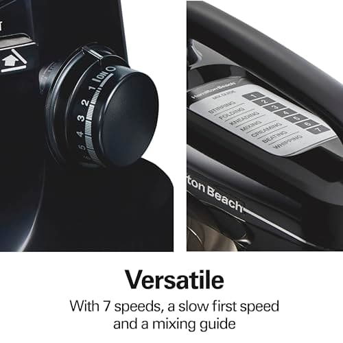 Hamilton Beach Electric Stand Mixer, 4 Quarts, Dough Hook, Flat Beater Attachments, Splash Guard 7 Speeds with Whisk, Easy-Carry Top Handle, Black 5