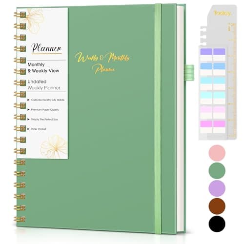 Undated Weekly and Monthly Planner, B5 Large Weekly To Do List Notebook with Goal & Habit Tracker Organizer, Hardcover Spiral Bound Blank Monthly Planner for Work School Home 7.4" x 9.64" Green