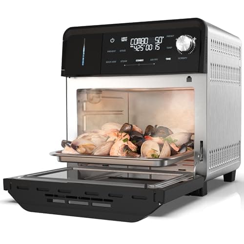 Nuwave PFAS-Free Steam Oven & Air Fryer, All-in-One Convection Cooker with Precision Steam Control, Toast, Air Fry, Sous Vide, Steam & More, Juicier Meats, 120 Presets, 50–450°F, Stainless Steel