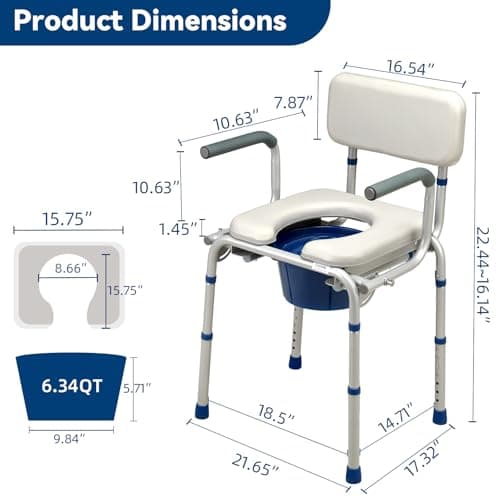 Loyoda FSA/HSA Eligible Padded Bedside Commode for Seniors, Portable Commode Toilet with Duty Drop Arms & Removable Bucket 6.3QT, 400 Lbs Potty Chair for Adults, Grey 6