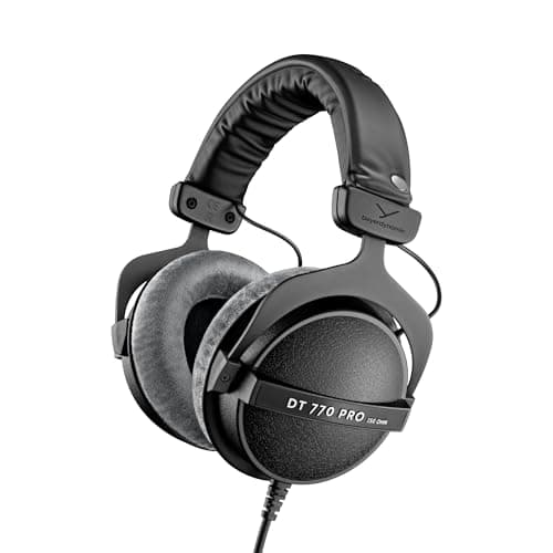 beyerdynamic DT 770 PRO, 250 Ohm, Closed Back, Over Ear, Wired Professional Studio Headphones, Audio Monitors, 3 m Coiled Cable, Black with Grey Velour Ear Pads