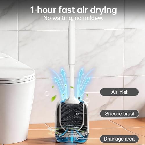 Lefree Silicone Toilet Brush and Holder, Bathroom Cleaner Brush Set, Non-Slip Handle Toilet Bowl Brush with TPR Soft Bristle, Wall Mounted/Floor Standing 7