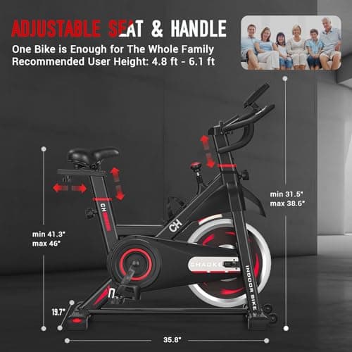 Exercise Bike, CHAOKE Stationary Bikes for Home with 330lbs Weight Capacity, Indoor Cycling Bike with Comfortable Seat Cushion, Silent Belt Drive, LCD Monitor for Home Gym Cardio Workout Training 8