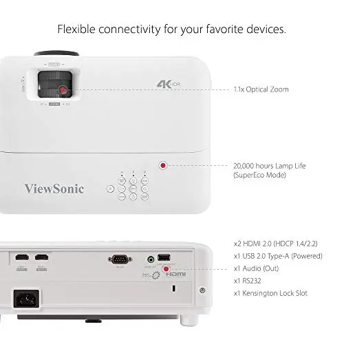 ViewSonic PX701-4K 4K 3200 Lumen Home Theater Projector w/ HDR, Auto Keystone, Dual HDMI (Renewed) 10