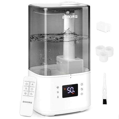 BOXING 6L Warm & Cool Mist Humidifiers for Bedroom, Air Humidfier for Large Room with Remote Control, Auto Mode Perfect for Baby & Plants, Top Fill, Sleep Mode, Timer, Essential Oil Tray, 60H