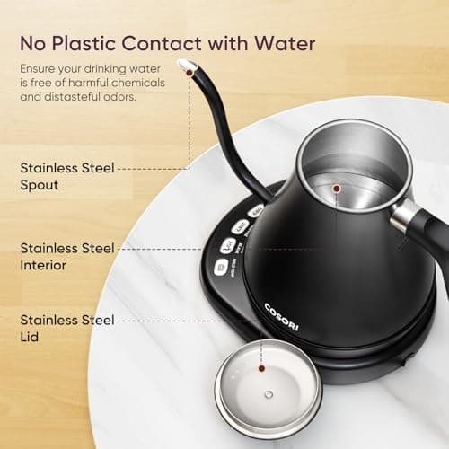 COSORI Electric Gooseneck Kettle with 5 Temperature Control Presets, Pour Over Kettle for Coffee & Tea, Hot Water Boiler, 100% Stainless Steel Inner Lid & Bottom, 1200W/0.8L 6