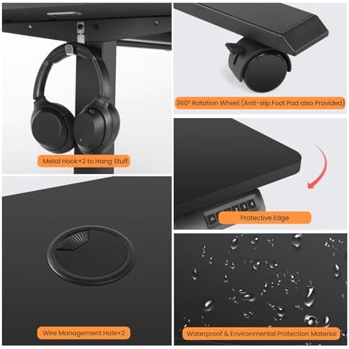 Legooin Electric Standing Desk, 55x24in Adjustable Height Computer Desk with Wheels, Sit-Stand Desk with Charging Station, 2 USB Ports, 3 Power Outlets, Spacious Workstation for Home Office(Black) 5