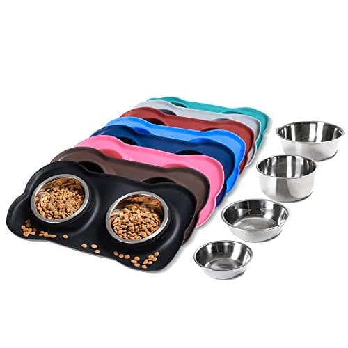 Hubulk Pet Dog Bowls 2 Stainless Steel Dog Bowl with No Spill Non-Skid Silicone Mat + Pet Food Scoop Water and Food Feeder Bowls for Feeding Small Medium Large Dogs Cats Puppies (S, Black) 8