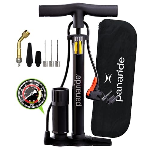 Bike Pump Floor Pressure Gauge, Advanced Bike Tire Inflator, Bicycle Hand Air Pump with Dual Presta and Schrader Valves, Handheld Bike Pump, Suitable for Road and Mountain Bikes, Baby Stroller, Balls
