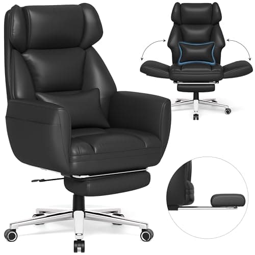 GABRYLLY Ergonomic Chair with Footrest – Wide Cross Legged Chair with Reversible Armrests, 120°Tilt, Lumbar Support,Heavy-Duty Base, Big and Tall Executive Chair Plus, Black, GY82766