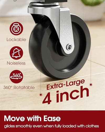 Sakugi Heavy Duty Stainless Steel Rolling Clothes Rack with Mesh Shelf, Lockable Wheels & Anti-Slip Stoppers, Large Capacity Clothing Organizer for Bedroom, Laundry Room, 42.5" x 16.5" x 65.9", Silver 6