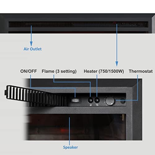 PuraFlame Western Electric Fireplace Insert with Fire Crackling Sound, Remote Control, 750/1500W, Black, 33 1/16 Inches Wide, 25 9/16 Inches High 5