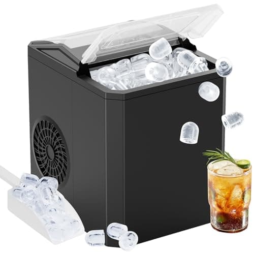 Sweetcrispy Countertop Ice Maker, Portable Ice Machine Self-Cleaning, 9 Cubes in 6 Mins, 26 lbs/24Hrs, 2 Sizes of Bullet Ice for Home Party Office