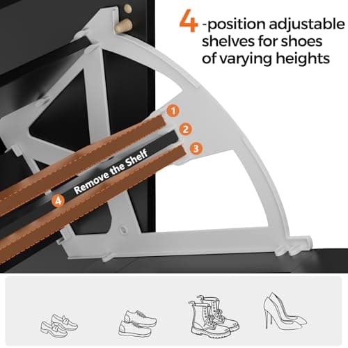 Homleke 32" W Farmhouse Shoe Storage Cabinet with 2 Flip Drawers and Barn Door Design, Adjustable Shelves, Modern Hidden Slim Narrow Shoe Rack Cabinet for Entryway, Foyer, Hallway, Living Room, Black 5