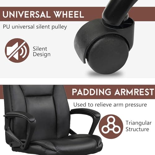 PayLessHere PU Leather Task Chair Home Office Chair Ergonomic Desk Chair with Lumbar Support and Armrests Adjustable Features with Mid Back Swivel Executive Computer Chair (Black) 7