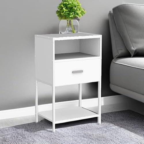 LDTTCUK Nightstand with Charging Station, Modern End Table with Drawer, White Bedside Table with Open Storage for Bedroom 5