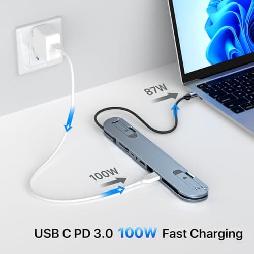 USB C Laptop Docking Station Stand, USB C Hub 7 in 1 Multiport Adapter with 4K HDMI, Gigabit Ethernet, USB A 3.0, PD 100W Charge, Universal Docking Stations for MacBook Pro/Air/Dell/HP/Surface/Lenovo 5