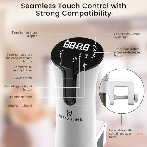 BLITZHOME Sous Vide Machine, 1100W Sous Vide Cooker with Accurate Temperature & Timer, Ultra Quiet Stainless Precision Immersion Circulator Device, Kitchen Gadgets with Recipes, White… 8