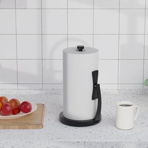 VEHHE Paper Towel Holder Countertop, Black Paper Towel Holder with Spring Activated Arm and Damping Effect, Simply Tear Paper Towel Stand for Bathroom and Kitchen (Black) 7