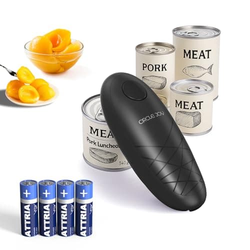 CIRCLE JOY Electric Can Opener, One-Touch Automatic Can Opening with Smooth Edges, Food Safety Handheld Battery-Operated Can Opener for Kitchen and Seniors, Black