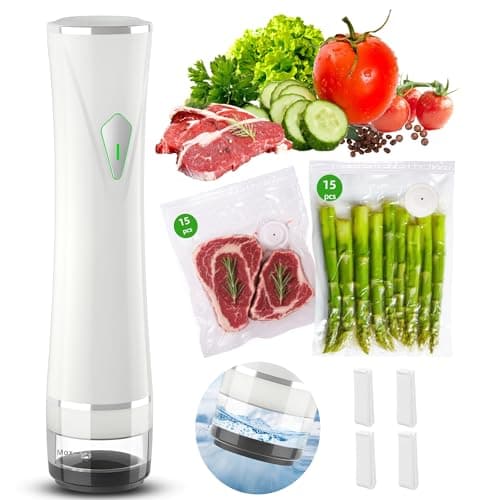 Vacuum Sealer Set (Vacuum Machine + 30 Reusable Vacuum Bags) Handheld Vacuum Sealer for Food, Portable Compact Food Sealer with Auto-Stop & Detachable Filter, 5X Freshness Lock