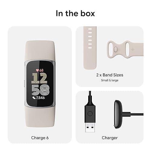Fitbit Charge 6 Fitness Tracker with Google apps, Heart Rate on Exercise Equipment, 6-Months Premium Membership Included, GPS, Health Tools and More, Porcelain/Silver, One Size (S & L Bands Included) 8