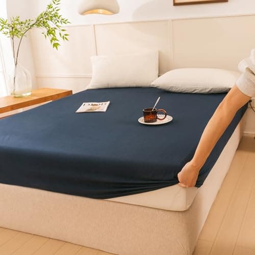 Ecocott Bedding Navy Blue Fitted Sheet King Size - 100% Selected Natural Cotton - Elasticized Deep Pockets, Shrinkage & Fade Resistant - Easy Care 5