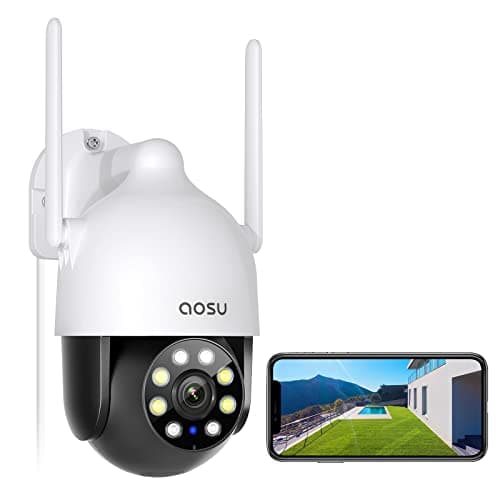 AOSU 2K Security Cameras Outdoor/Home, 360°Pan-Tilt View Timed Cruise 2.4G WiFi Security Camera with Motion Tracking, Spotlight & Siren, 2-Way Audio, Full Color Night Vision, Waterproof