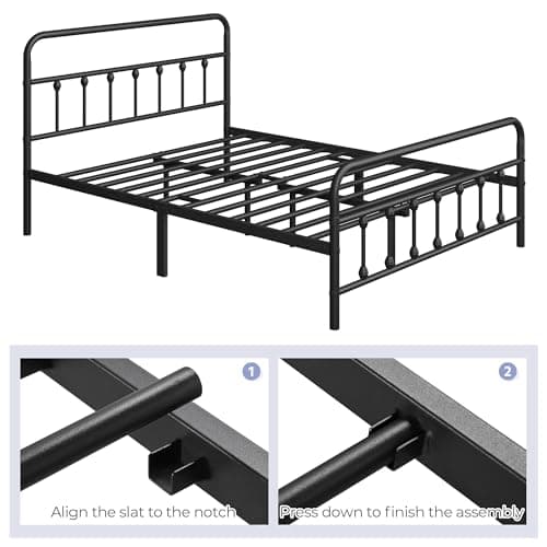 Yaheetech Classic Metal Platform Bed Frame Mattress Foundation with Victorian Style Iron-Art Headboard/Footboard/Under Bed Storage/No Box Spring Needed/Queen Size Black 7