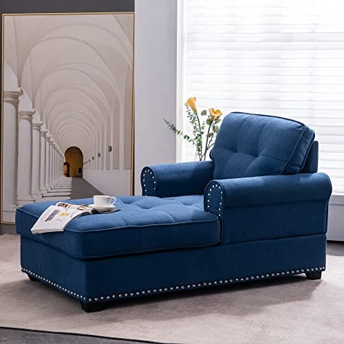 Alexent Chaise Lounge Sofa Bed Sleeper 59" Chair - Traditional Indoor Living Room, Bedroom, Apartment Tufted Classic - Navy Blue 9