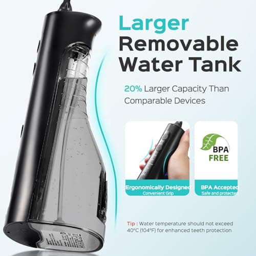 COSLUS C50 Portable Water Flosser for Teeth: 4 Modes & 5 Intensity Levels Professional Electric Dental Pick for Sensitive Gums, Braces & Orthodontic - Cordless for Travel Use, for Adults, BPA-Free 9