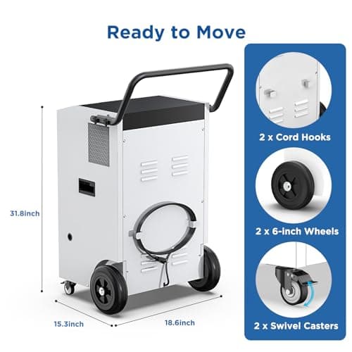 Moiswell 240 Pints Commercial Dehumidifier with Pump and Drain Hose for Basements and Large Spaces up to 8,500 Sq Ft, 5-Year Warranty 5
