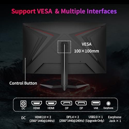 KTC 32Inch 240Hz Curved Gaming Monitor, 1000R VA, QHD(2560x1440p), 4000:1 Contrast, Support FreeSync GSync, HDMI2.0(144hz)/DP1.4(240hz)/Earphone, Tilt, Xbox PS5 Switch, 2K Computer Monitor for Gamer 6