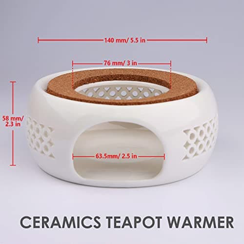 KEISSCO Teapot Warmer, Ceramic Teapot Heater with Cork Cushion Coffee Tea Warmer for Glass, Stainless Steel, Ceramic Teapot and Other Heatproof Dish Warming Use 7