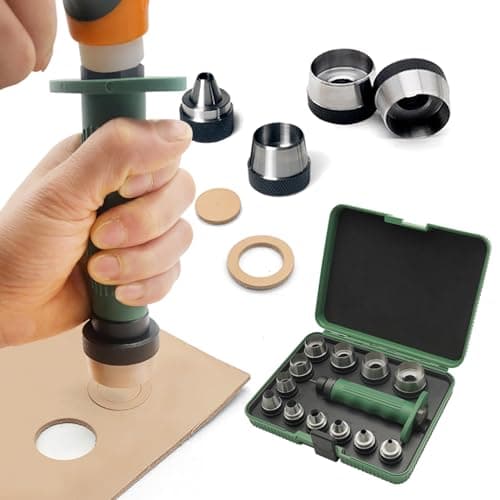 SENROG 12 in 1 Gasket Punch Set with Sharp Leather Hole Punches, Hollow Punch Set for Leather, 3/16'' to 1-1/4'' Hole Punch Kit with Handle
