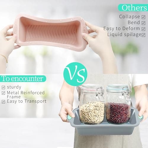 To encounter 9 Inch Silicone Bread and Loaf Pan, 2 Pack Food Grade Nonstick Silicone Molds for Baking Banana Bread, Meat Loaf, Pound Cake, with Metal Reinforced Frame More Strength 3