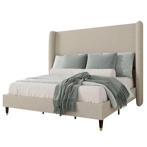 Jocisland 51.2" H Queen Bed Frame Upholstered Bed Platform Bed with Wingback Headboard/No Box Spring Needed/Easy Assembly/Brown 9