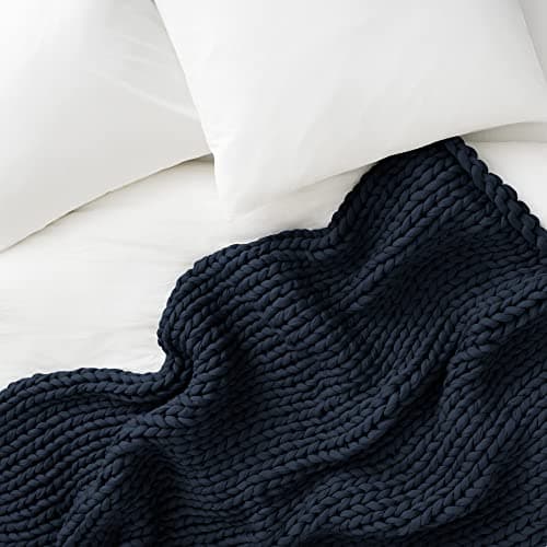Bearaby Cotton Hand-Knit Weighted Blankets for Adults - Chunky Knit Blanket - Sustainable, Breathable, Organic, Cooling Weighted Blanket - Machine Washable (Midnight Blue, 15 lbs, 40"x72") 8