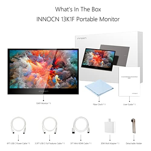 INNOCN Portable Monitor 13.3" OLED Full HD 1080P 100% DCI-P3 1MS 100000:1 USB C Plug Play Second Computer Display Mini HDMI Travel Monitor Photo Video Editing for Laptop MacBook PC Console 13K1F 7