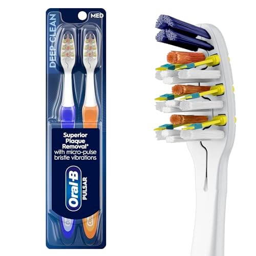 Oral-B Pulsar Pro-Health Expert Clean, Battery electric toothbrush, 2 count MEDIUM toothbrush pack, removes plaque, travel essentials tooth brush