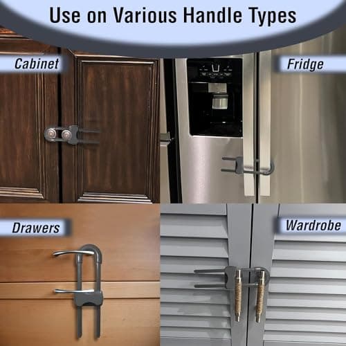 WENPENG Sliding Cabinet Locks for Babies, Baby Proofing Adjustable U-Shaped Baby Safety Latches for Handles Knobs Drawers, Fridge, Closet, Cupboard, Closet with Secure Lock Buttons,10Pack(Grey) 5