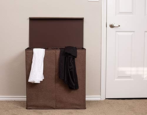 BIRDROCK HOME Laundry Hamper with Lid | Removable Bags for Sorting Clothes | Sectioned Laundry Basket for Bedroom & Bathroom | Collapsible Storage Bin with Cover | Double, Brown 9
