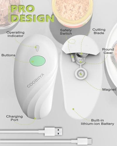 COOBIIYA Electric Can Opener, Rechargeable Cordless Automatic Electric Can Opener for Seniors, Smooth Edge for Kitchen, White 8