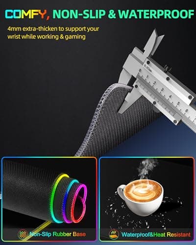 Wireless Charging Mouse Pad, RGB Gaming Desk Mat, 31.5"x15.7" Large XXL Desk Pad, 15 Lighting Modes, Ultra-Smooth Surface, Non-Slip Mouse Mat, Waterproof Computer Keyboard Pad for Desk, Office, Black 5