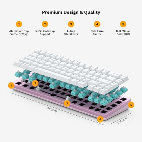 GLORIOUS GMMK 2 Gaming Barebones Keyboard - Hot Swappable TKL DIY, Compact Mechanical Keyboard Kit- Wired, RGB Backlit,- PC Setup Accessories- 65%, Pink 6