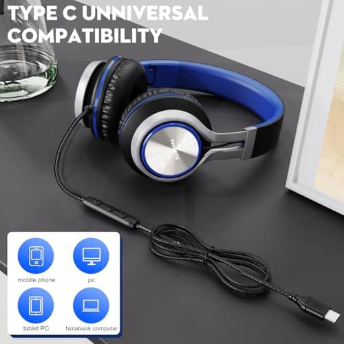 yoygerty Upgraded USB Type C Wired Headphones, Foldable Over-Ear Headphones with Mic and Volume Control, Hi-Fi Stereo Sound for Adults/Teens/Toddlers/Tablets/Travel(Blue) 5