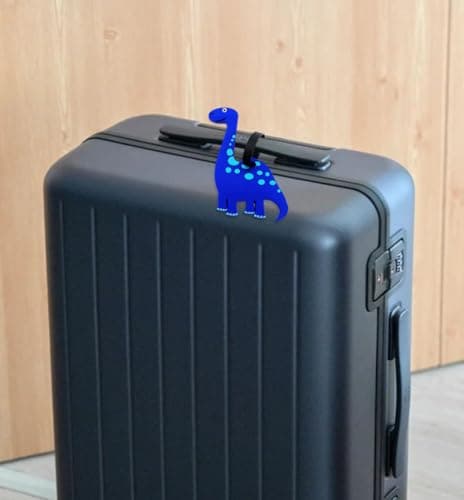 Cute Cartoon Dinosaur Silicone Luggage Tag Fun Triceratops Travel Bag Tag Personalized Labels for Cruise Airport (Blue-Diplodocus) 6